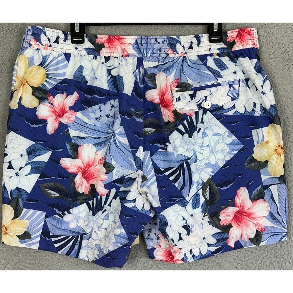 NEW Tommy Bahama Swim Trunks Mens XL Blue Lined Floral Rialto Coastal Collage 6